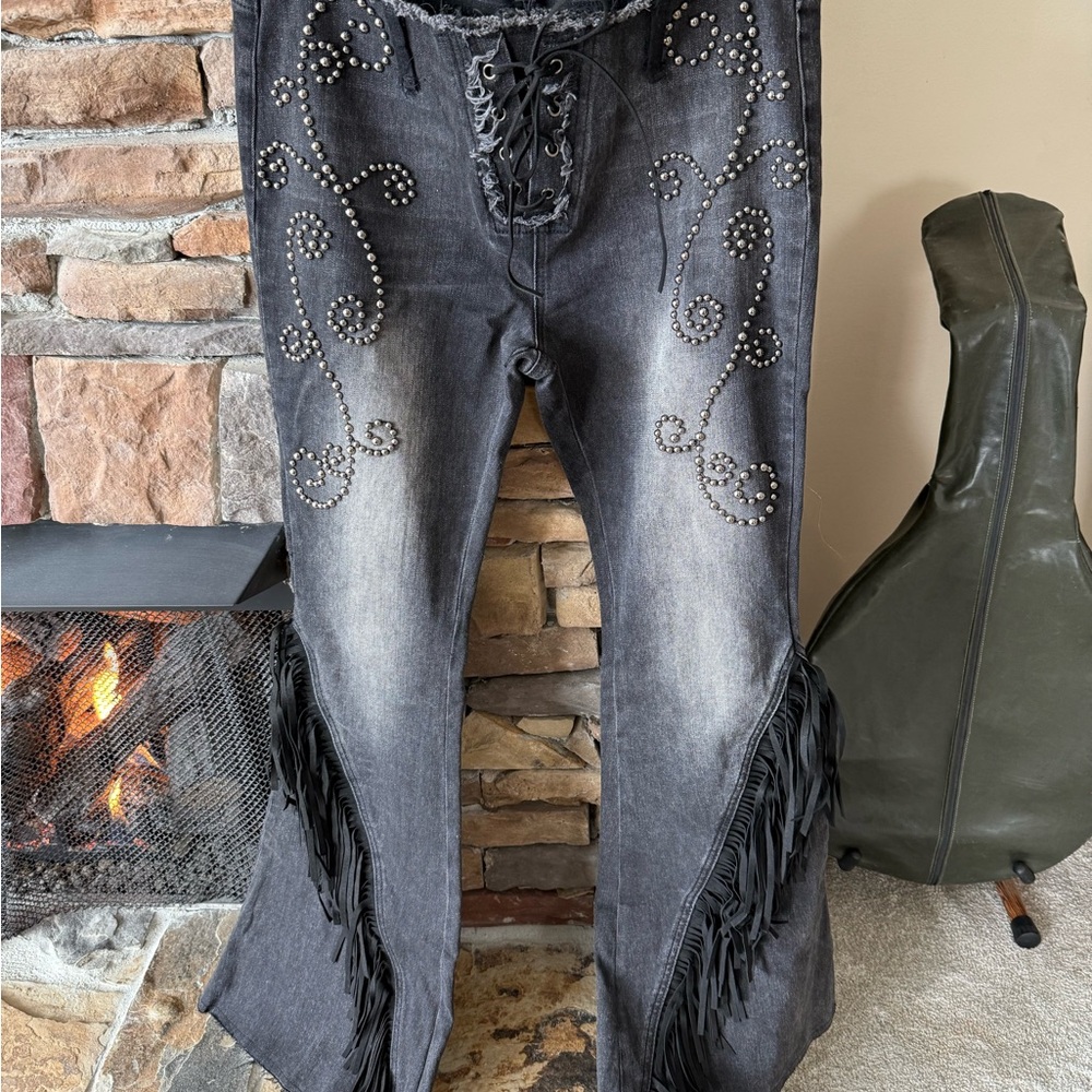 Current Mood Black Embellished Flare Jeans
